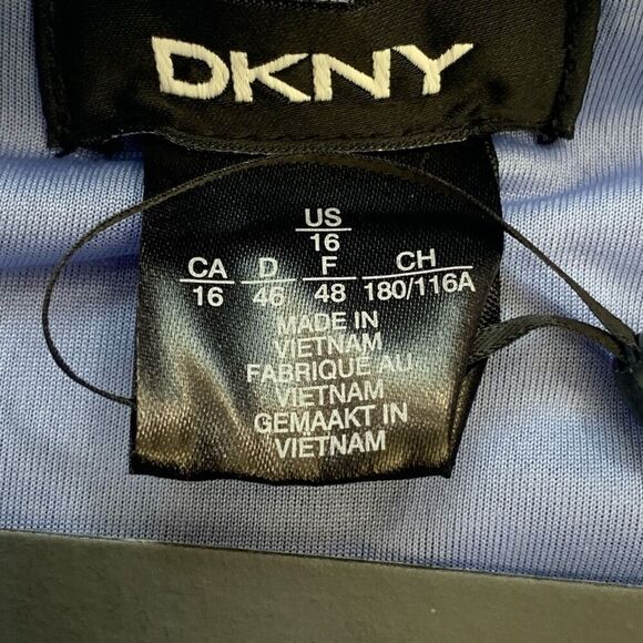 DKNY Dress Blue Chambray Front Button Vneck Short Puff Sleeve Midi Size 16 - Picture 8 of 10